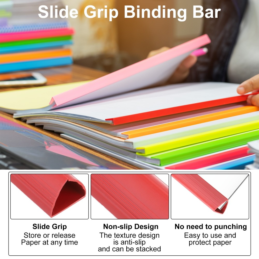10Pcs Binding Bars, 25mm Binding Bars 220 Sheets Capacity, Red