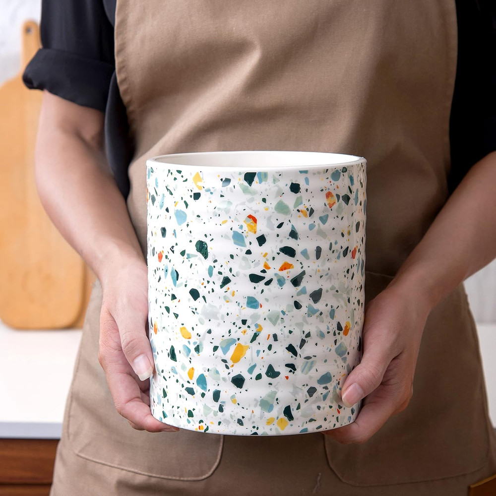Kitchen Utensil Holder,7.2″Extra Large Stable Terrazzo Marble Pattern Ceramic Ut