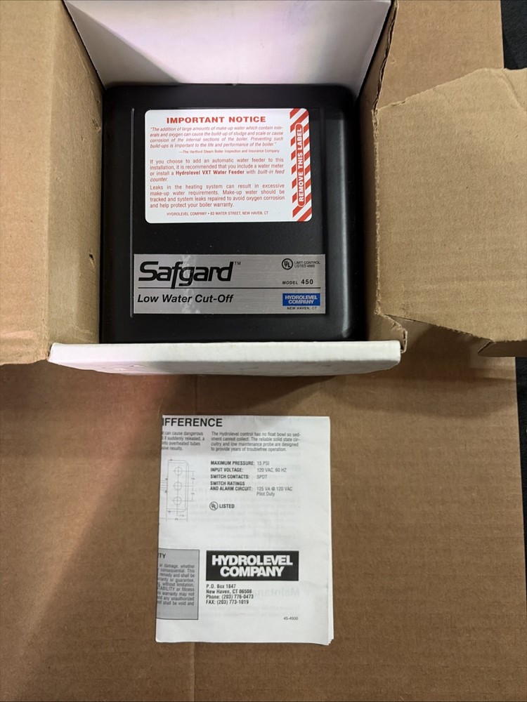 Hydrolevel Safgard 450 Steam Boiler Low Water Cut-Off Control unit only No Probe