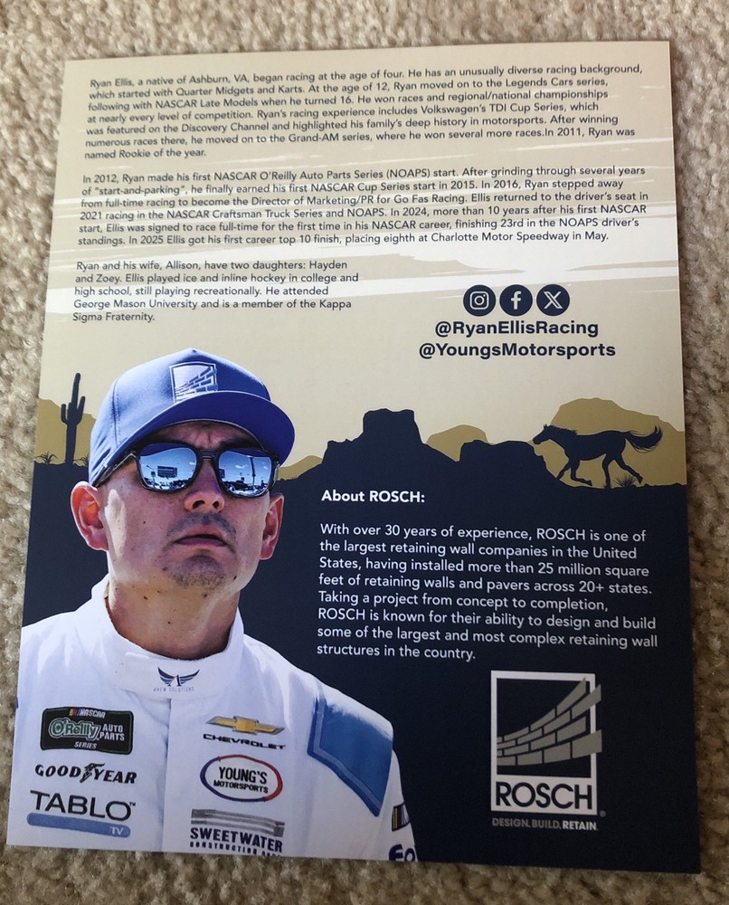 Nascar Driver #02 Ryan Ellis Rosch 2026 Postcard