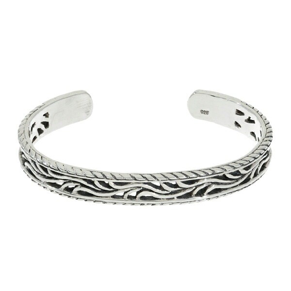 8.5mm Arabesque Openwork Relief Sterling Silver 925 Bangle