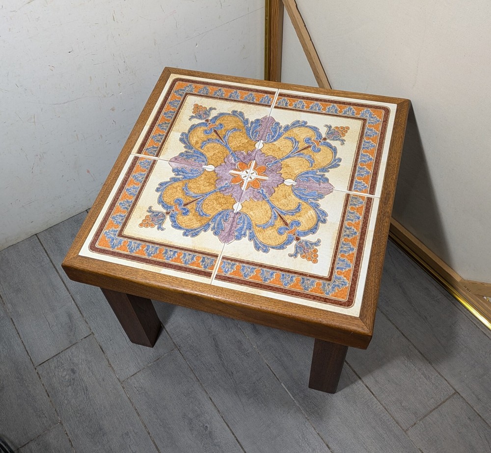 Vintage Mid Century Danish Modern Tile Top Heavy Solid Teak Wood Table