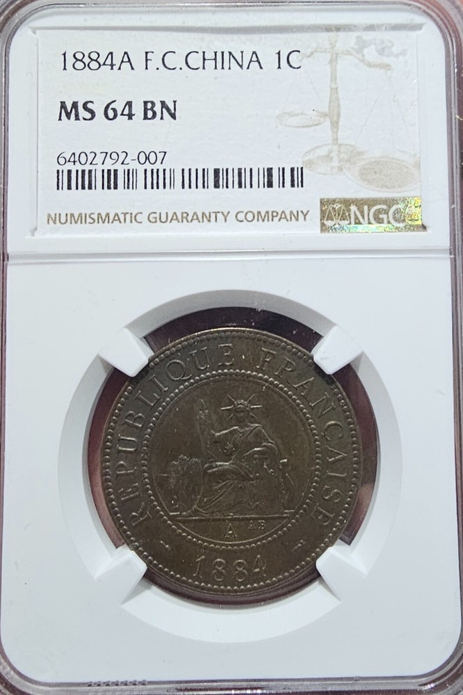 French Cochichine 1884 1 Cent NGC MS 64 BN