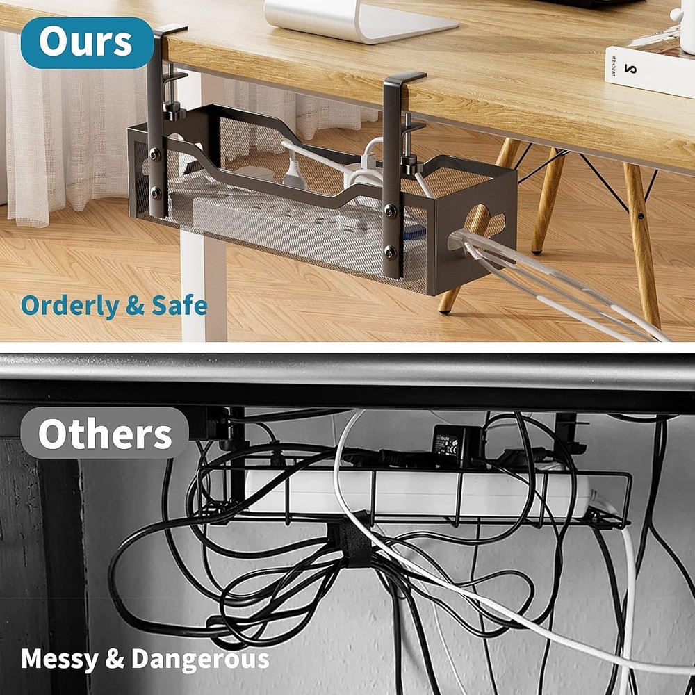Adjustable Under Desk Cable Organizer Tray - Keeps Your Workspace Neat and Safe