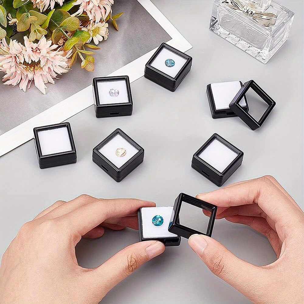 36Sets Black Display Box Plastic Transparent Bare Stone Box Black