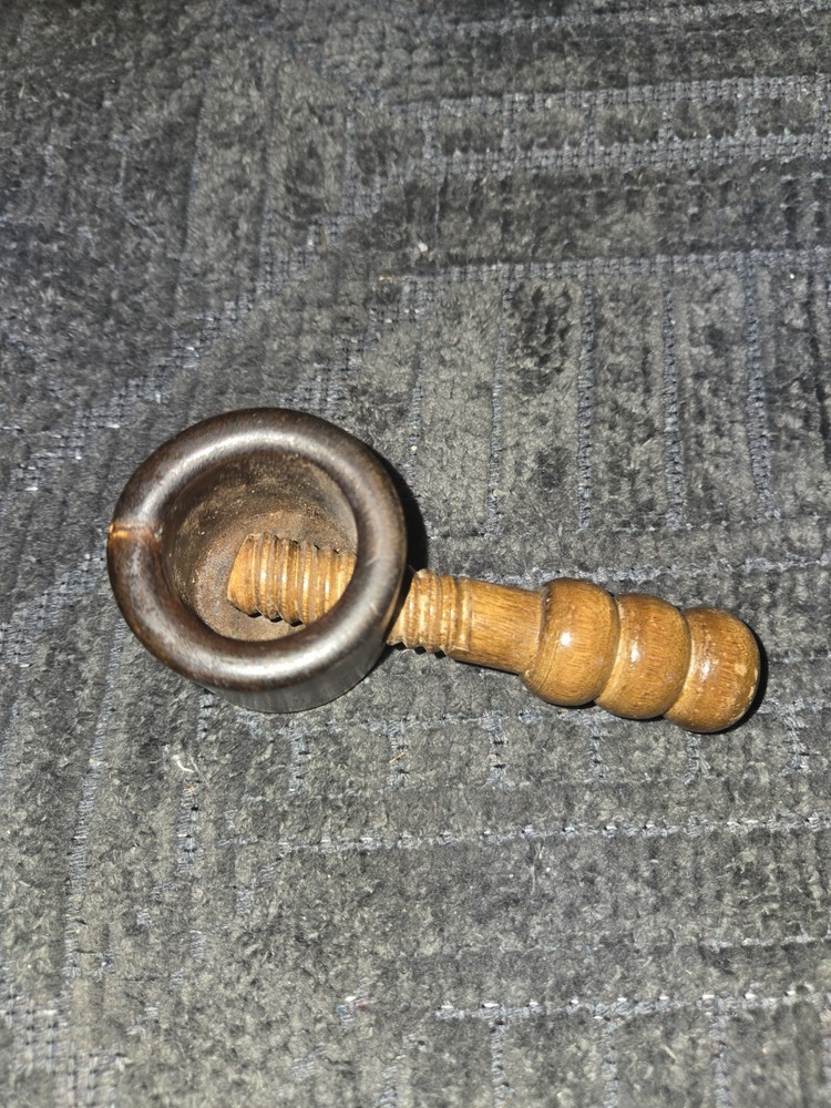 Vintage Hand Turned Wooden Nutcracker Screw Type Nutcracker Possibly Walnut