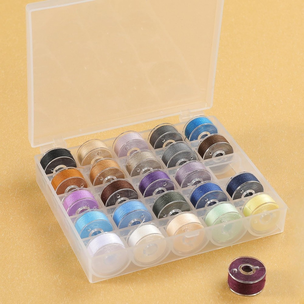 Durable 25-Slot Bobbin Storage Box - Compact, Transparent Sewing Accessory