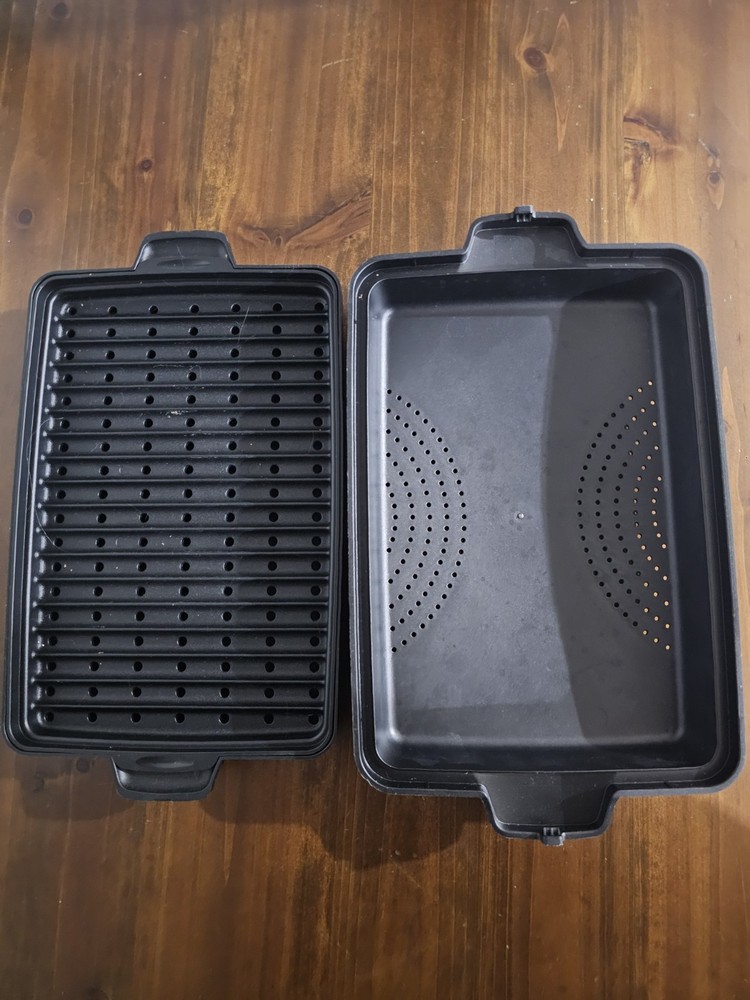 Retired Pampered Chef Rectangle Microwave Cooker #1146 Great 4 Bacon Blk 3 Pc