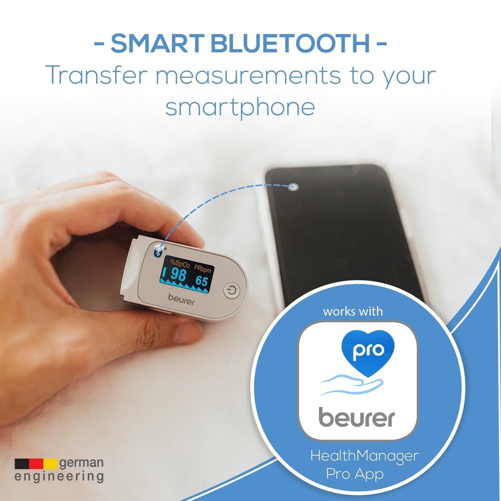 Beurer Bluetooth Digital fingertip Pulse Oximeter, PO60 - Bluetooth, silver
