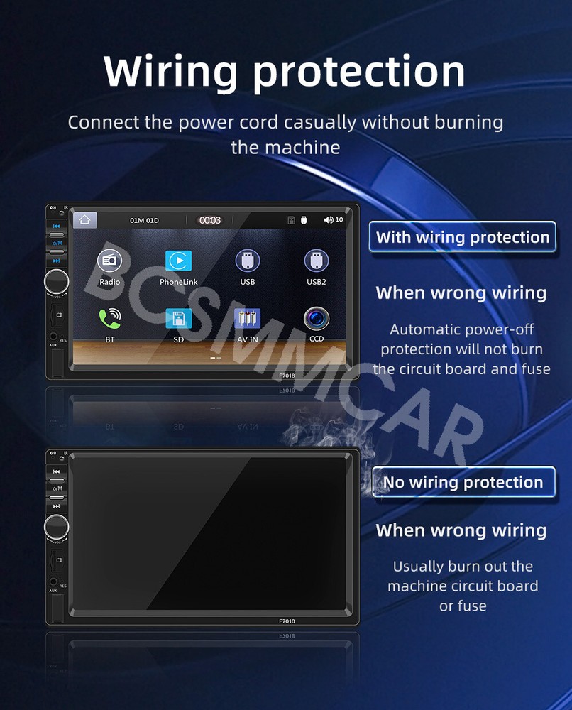 7" Double 2 DIN Car Stereo Radio MP5 Player Touch Screen Bluetooth Android Auto