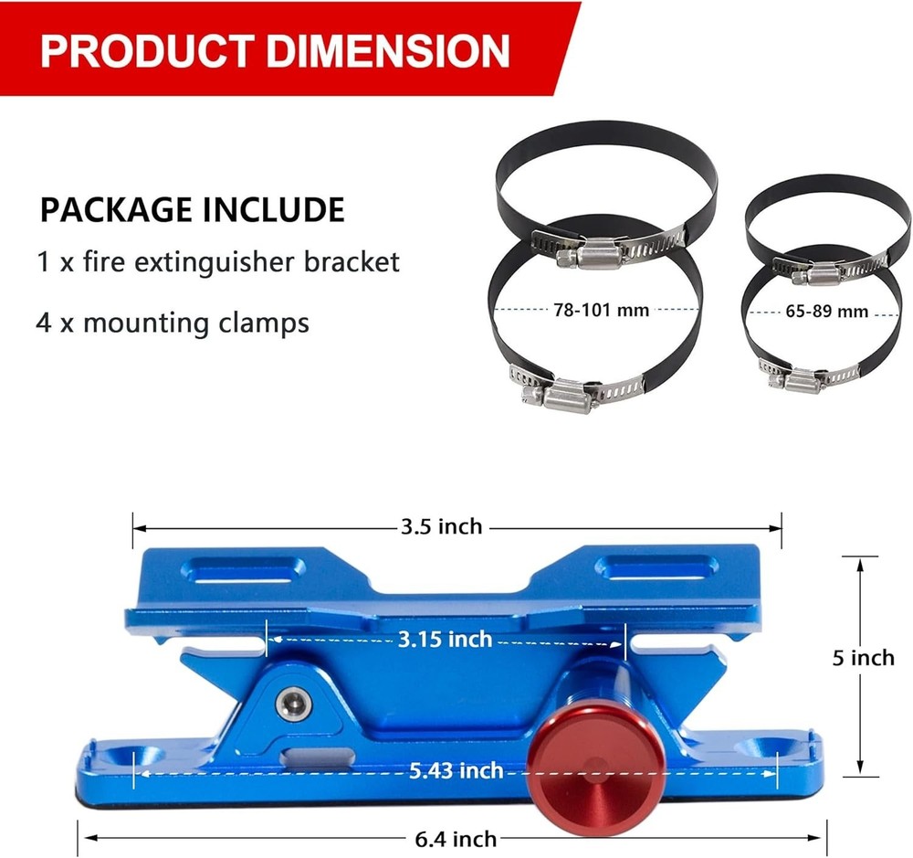 Quick Release Car Fire Extinguisher Mount – Blue Adjustable Aluminum Roll Bar...