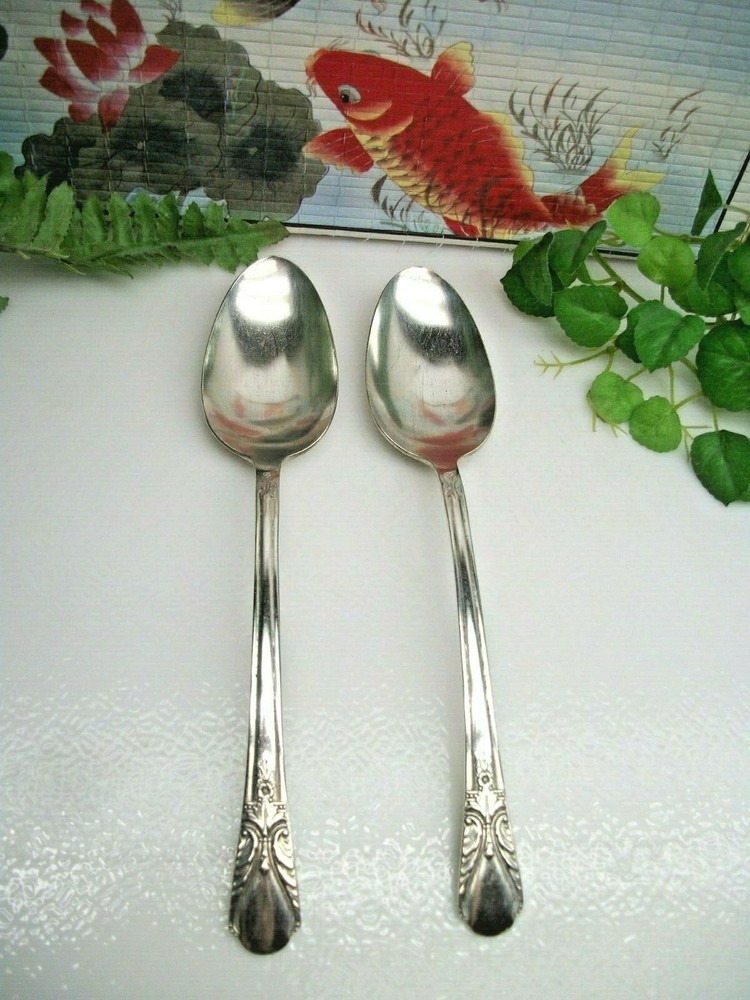 2  International  Rogers  AVALON  Cabin  Silverplate  Solid Serving Spoons  1940