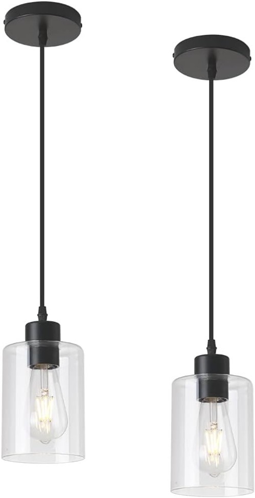 Versatile Dimmable Pendant Lights with Adjustable Height - 2 Pack, Kitchen Style