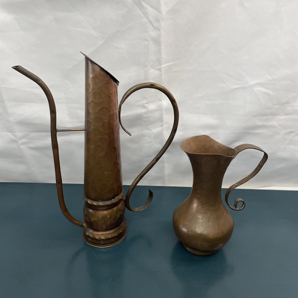 2 vintage, hand-hammered copper pitcher Primitive Rustic Decor