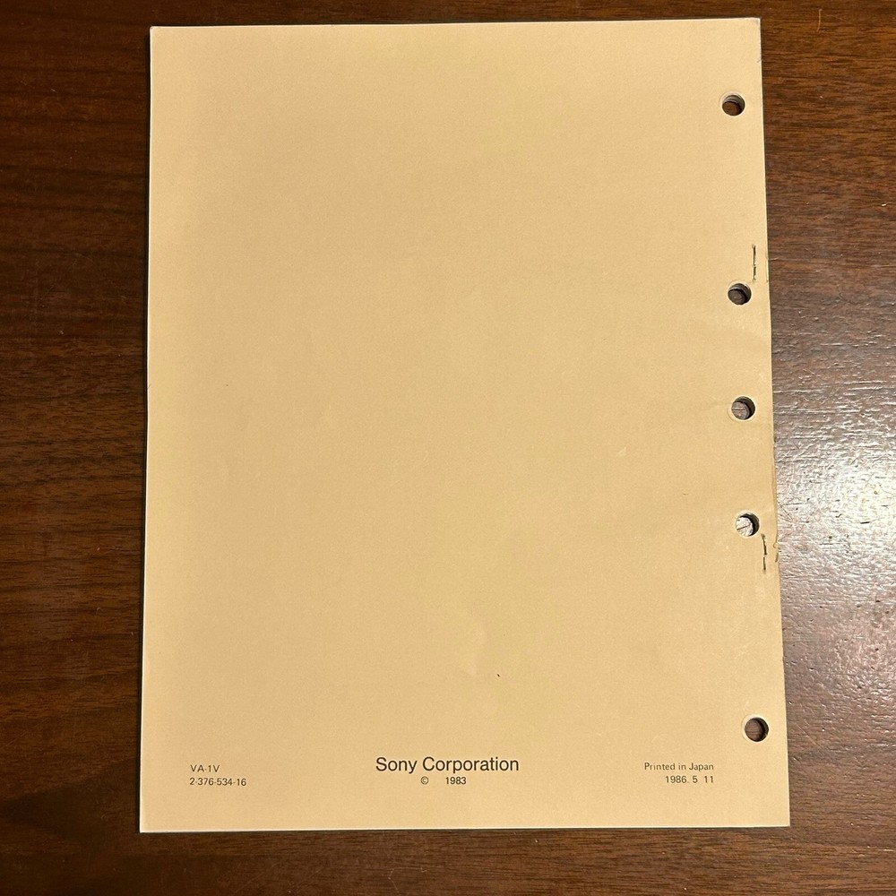 SONY VTR COMPOSITE COMPONENT ADAPTOR Operations & Maintenance Manual VA-1V 1986
