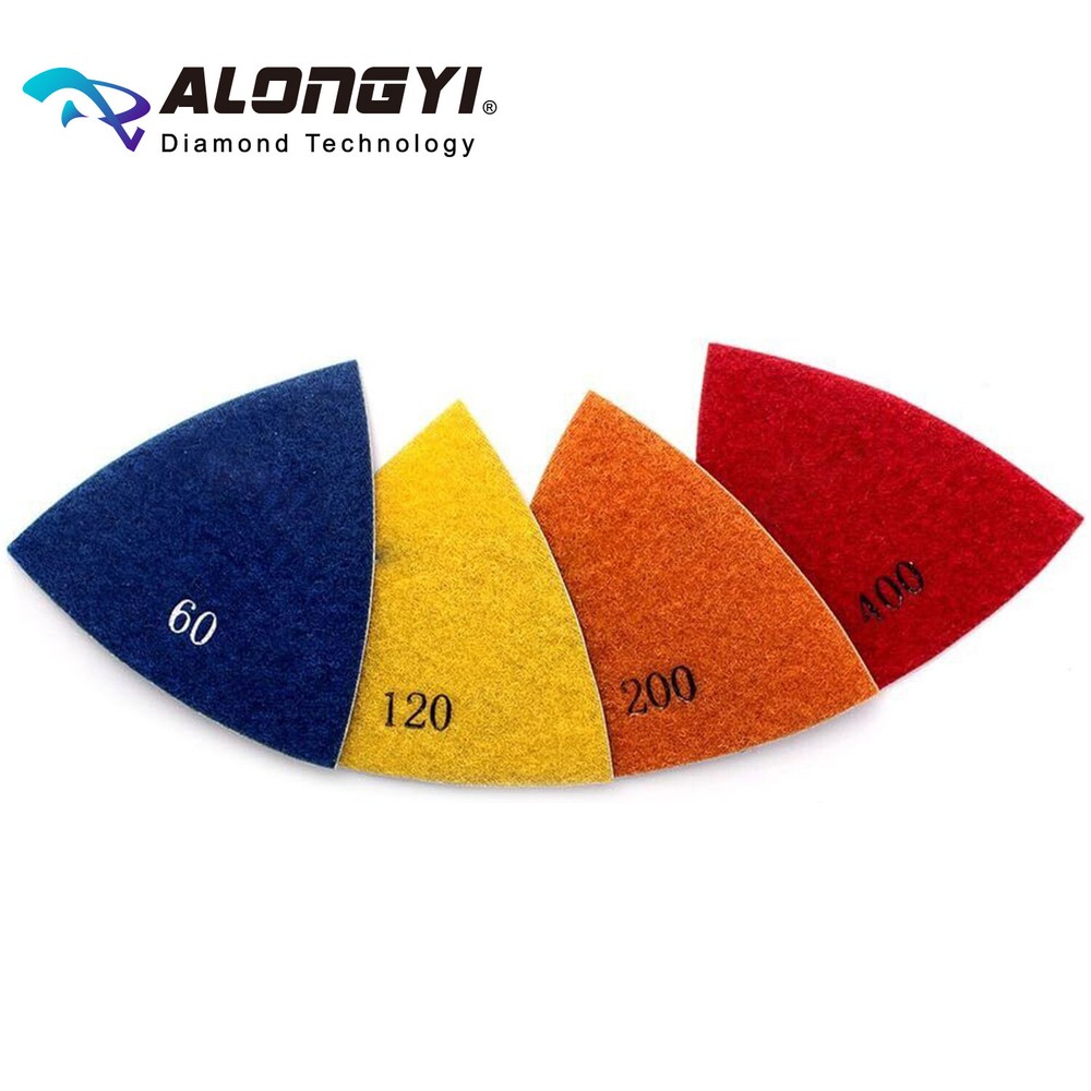 ALONGYI 4Pcs Diamond Triangular Sanding Pads for Oscillating Tools