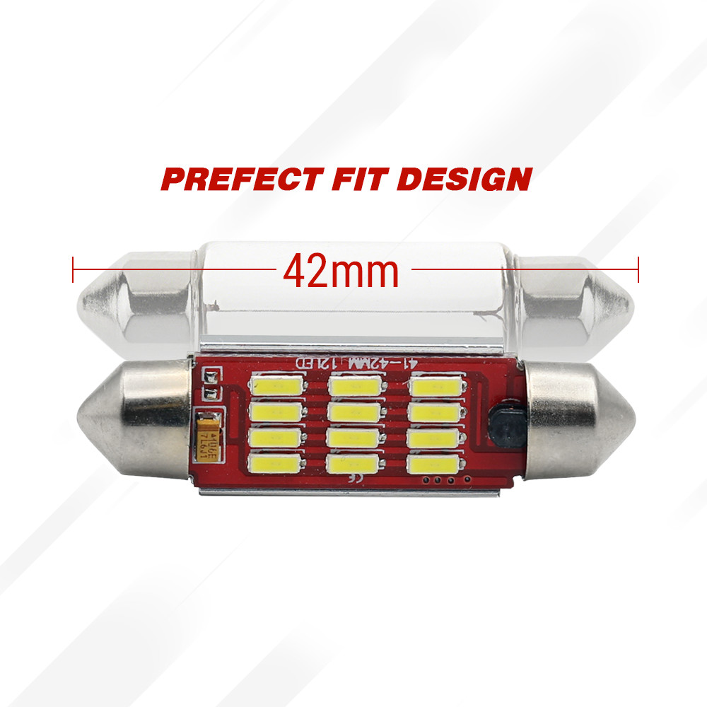 2pcs 42mm Festoon 12LED White Map Dome Interior LED Light Bulbs