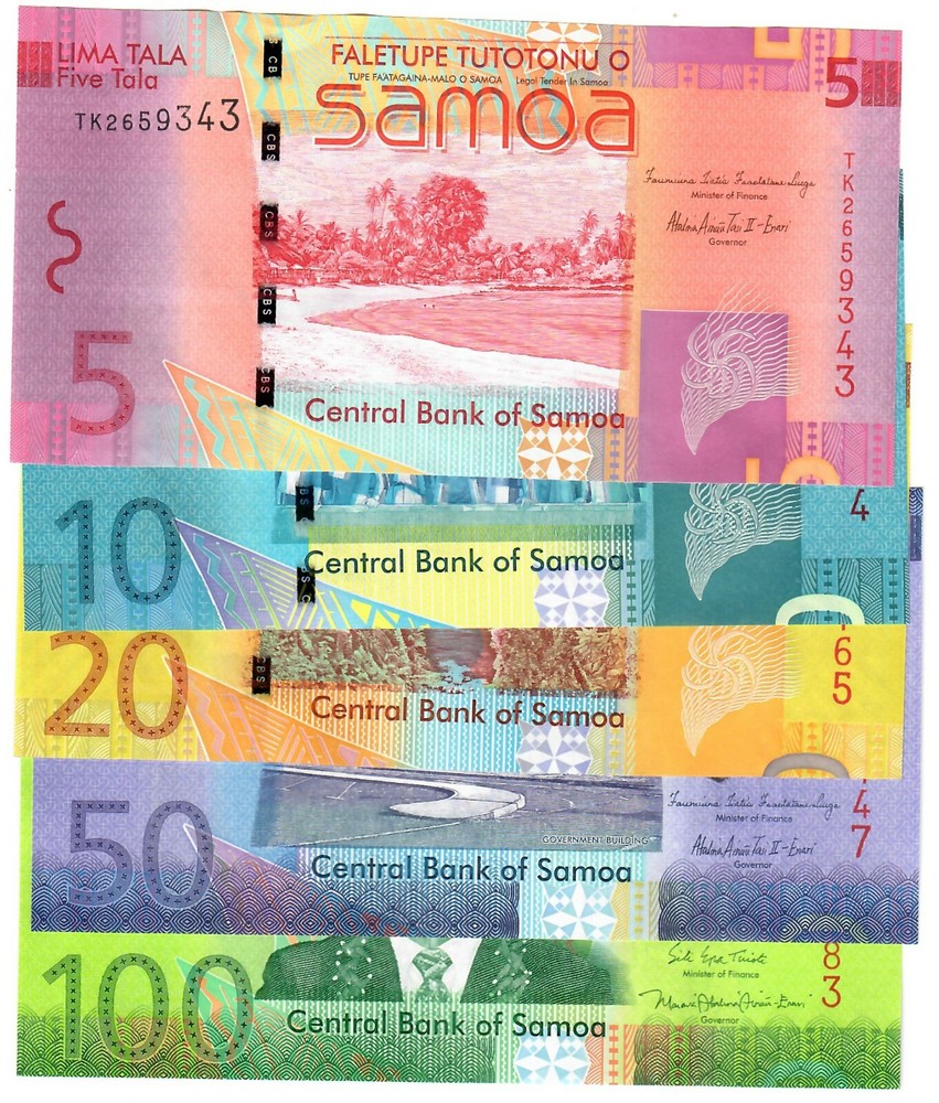 FULL SET Samoa 5, 10, 20, 50, 100 Tala 2012-2017 UNC
