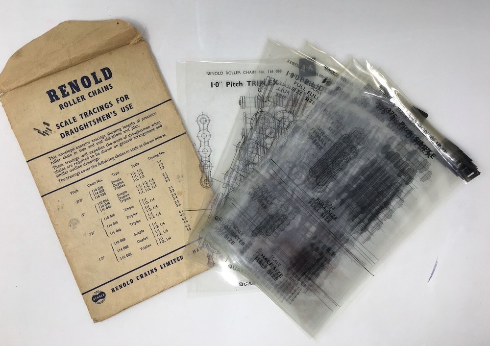 Renold Roller Chains Scale Tracings for Draughtsman's Use  - Vintage