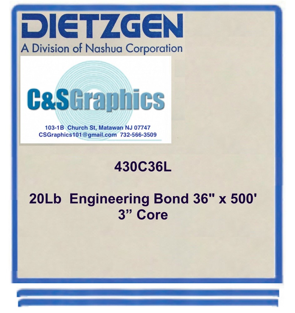 2 ROLLS 36" x 500' 20lb Bond Paper Wide Format Engineering Copier 3" core