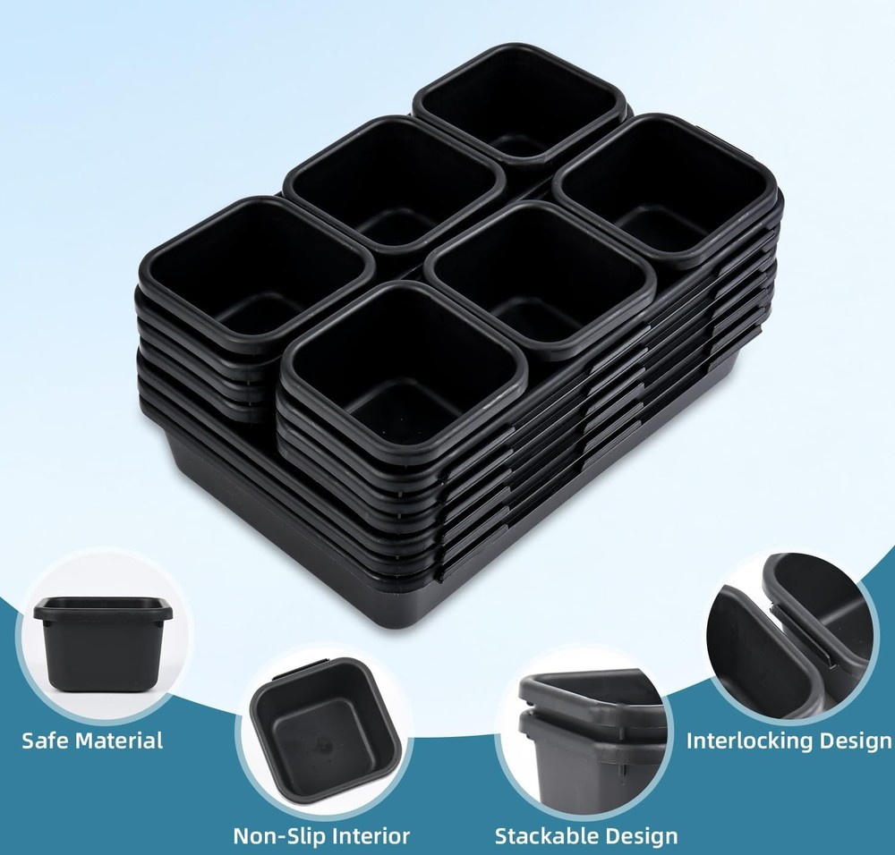25 PCS Black Drawer Organizer Set 4 Size Interlocking Plastic Storage Bins