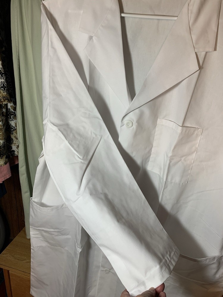 Crest Men's Basic White 42" Lab Coat Style 124 Button Front 3 Pockets Size XL