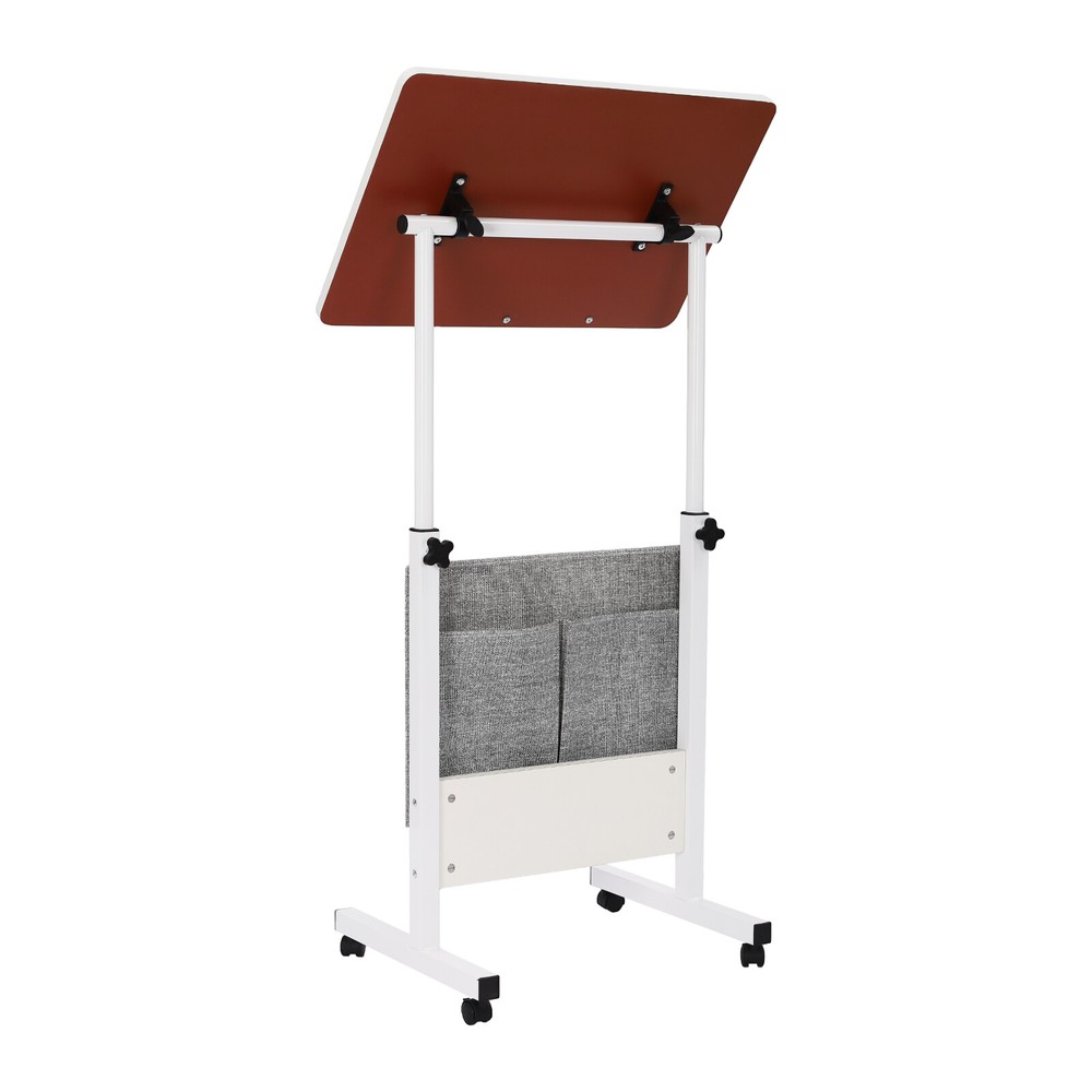 Rolling Laptop Desk Office Computer Table Adjustable Height Stand up w/ Storage