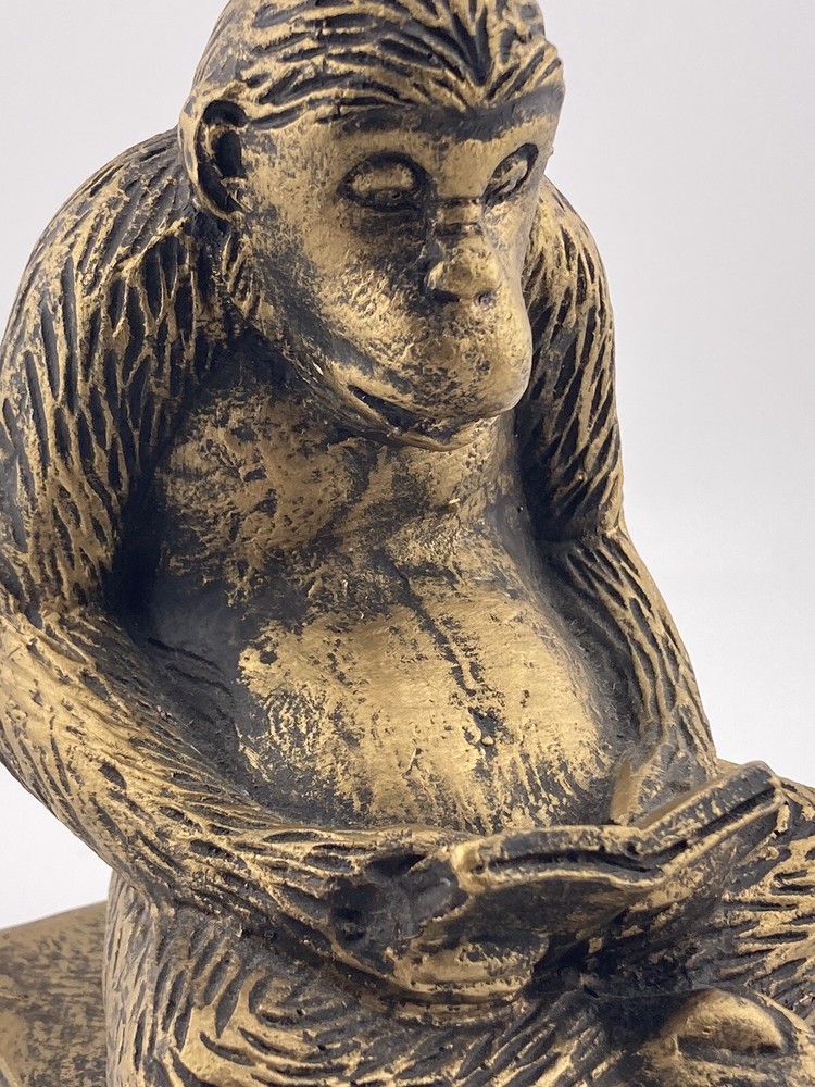 Vintage Ceramic Monkey Reading a Book Single Bookend Statue