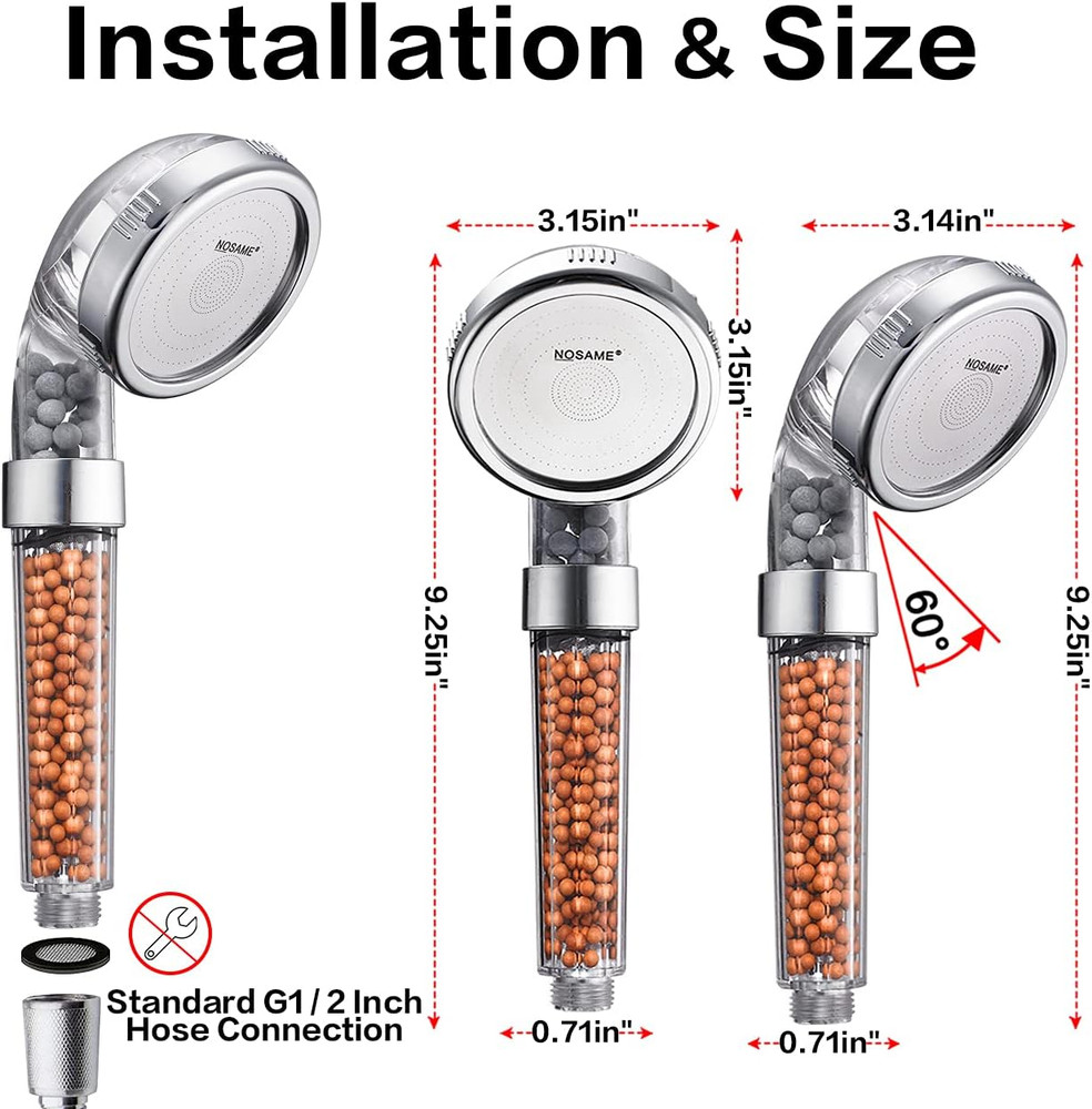 Shower Head, Filter Filtration High Pressure Water Saving 3 Mode Function Spray