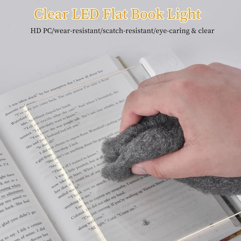 Rechargeable Clear LED Flat Book Light with 3 Color Modes & Timer