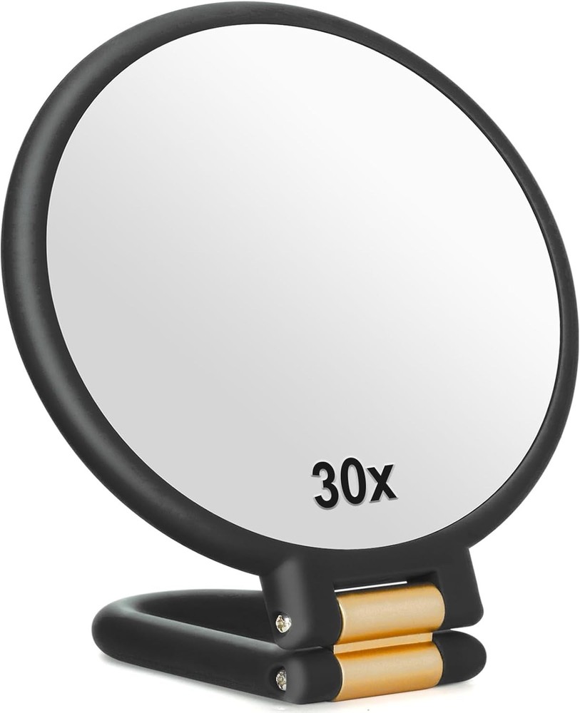 Double-Sided Magnifying Travel Mirror with 30x Power & Adjustable Handle