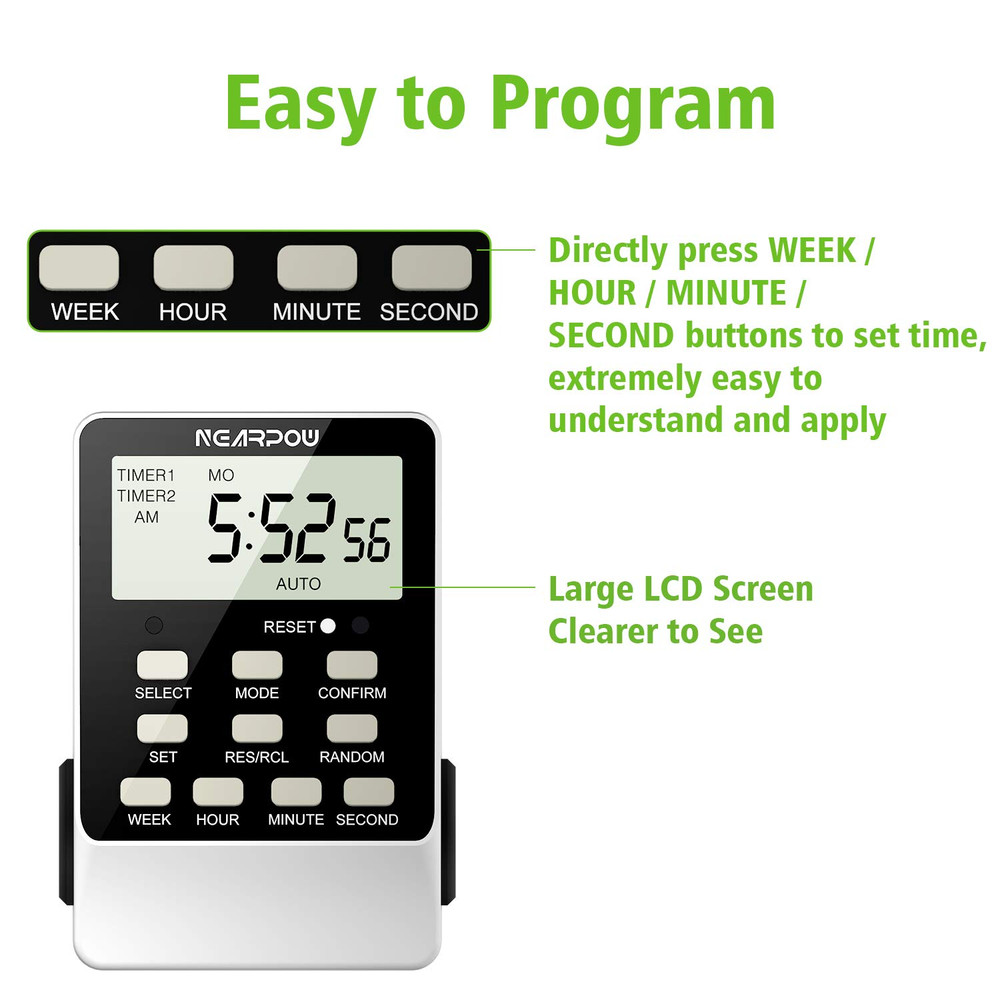 Outlet Timer, Dual Digital Light Timer with 2 Independently-Controlled Outlets,