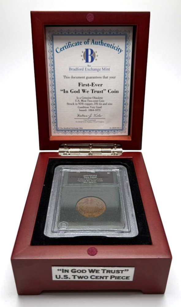 1865 First Ever "In God We Trust" U.S. 2C Coin, Authenticated VG - Bradley