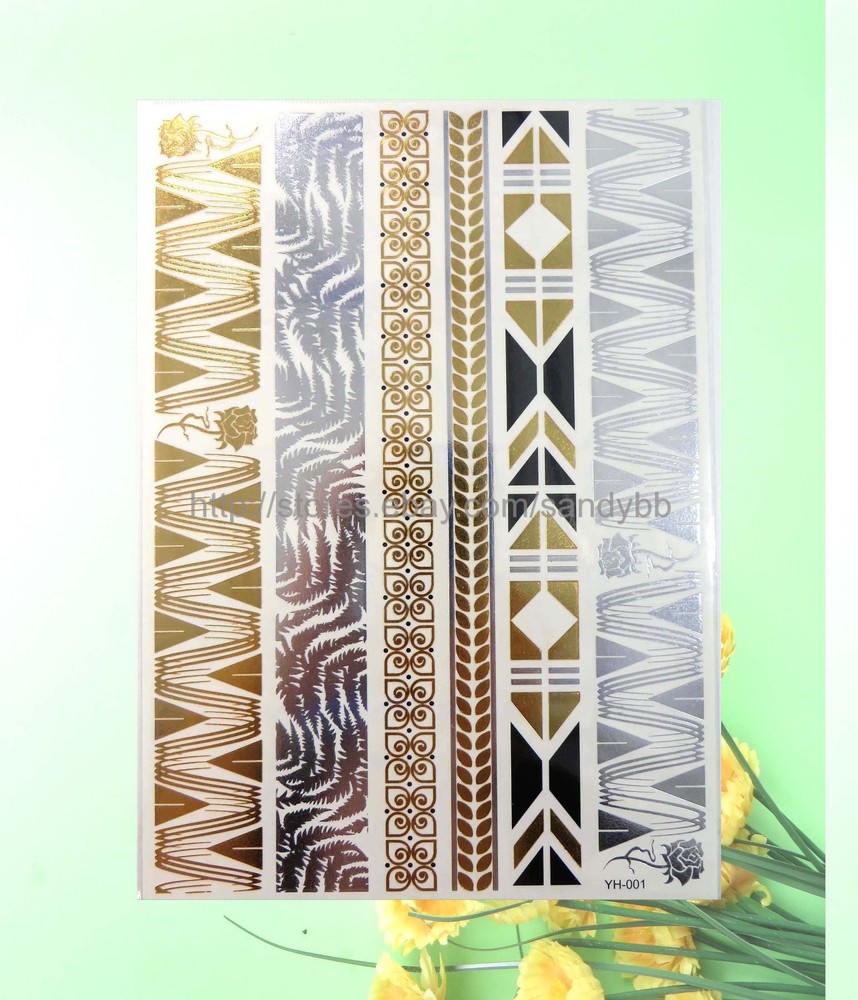 12 sheets gold silver metallic flash tattoo temporary tattoo