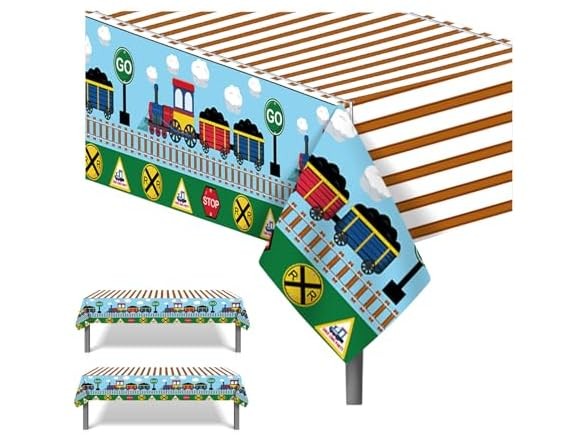 4 Pack Train Print Plastic Tablecloths Multi Color