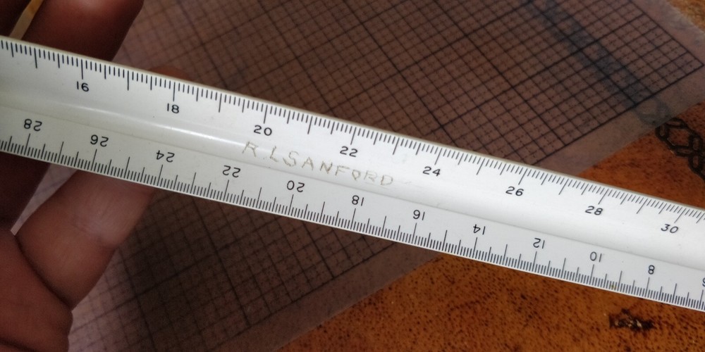 Vintage #531 Sterling Triangle Architects Drafting Ruler With Protective Sleeve