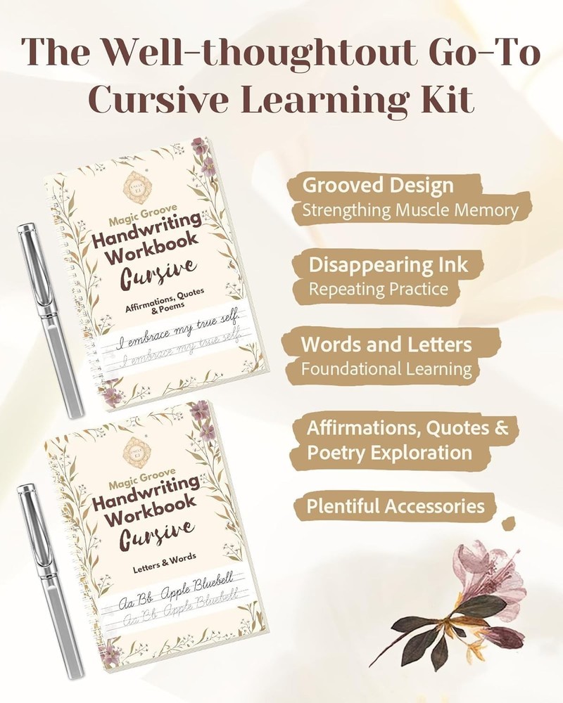 ® Grooved Cursive Handwriting Workbook Kit - Large Cursive Workbook for Kids ...