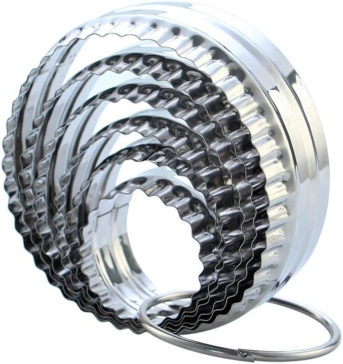 Fluted & Plain Round Cookie Cutter Set – 6pc Stainless Steel