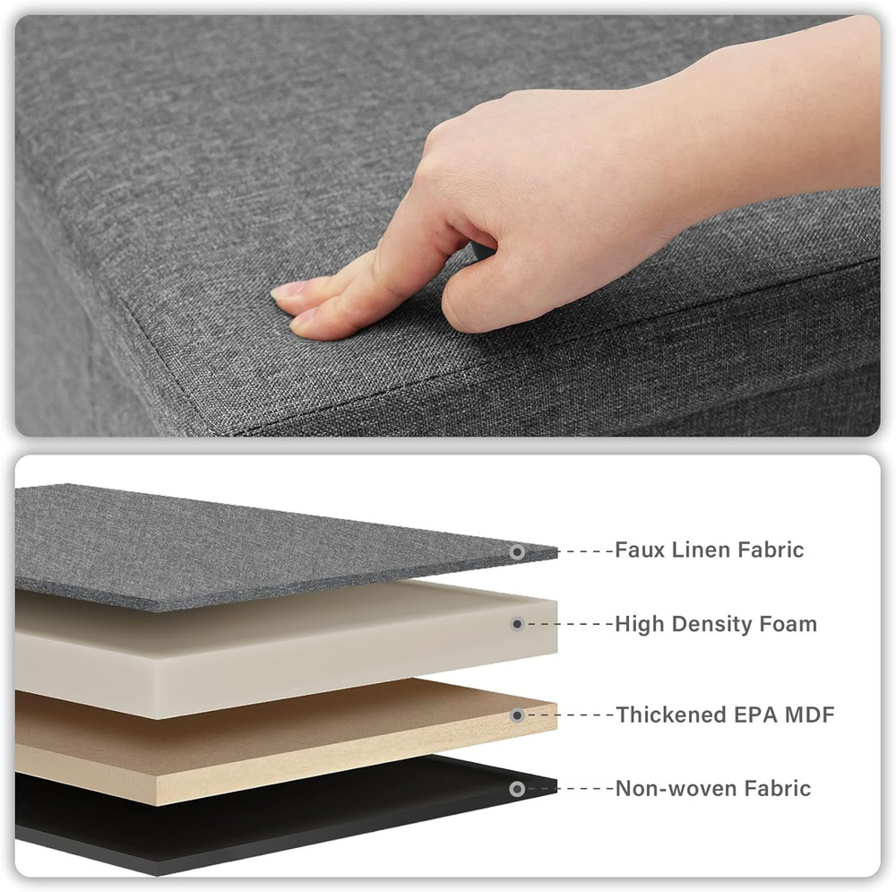 Versatile Folding Storage Ottoman Bench, 30" Grey Cube, 550 lb Capacity