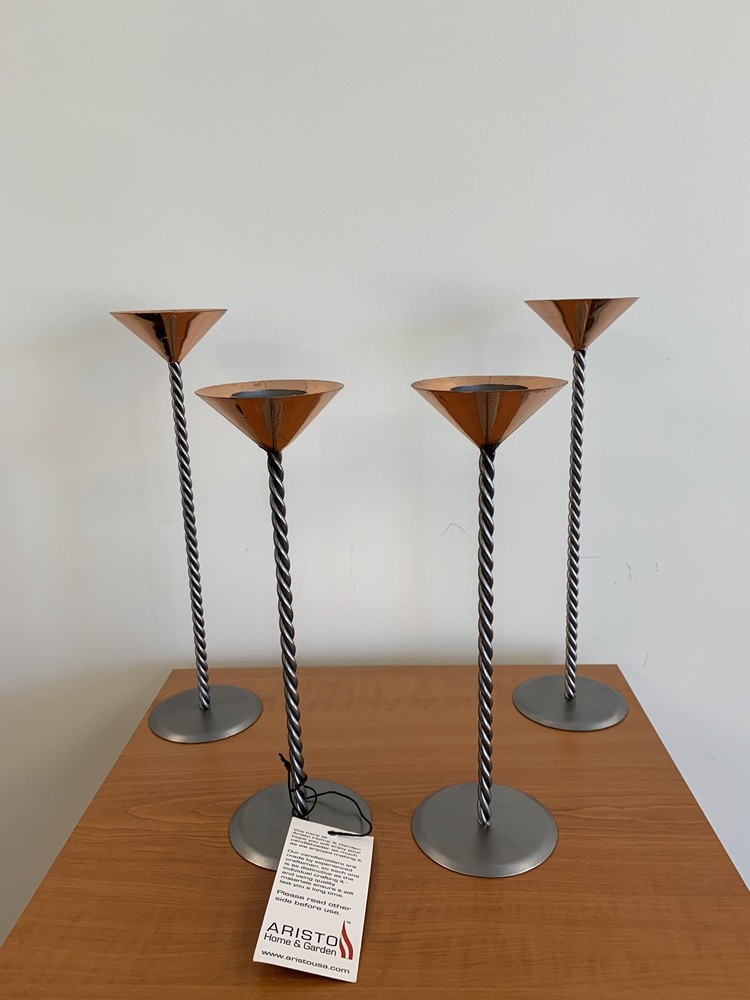 Four Copper Tea candle holders with twisted stem