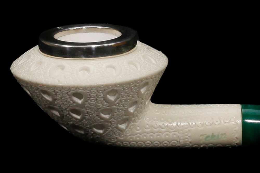 Tekin Squashed Rhodesian Pipe-new-block Meerschaum Handmade W Case#796 Silver