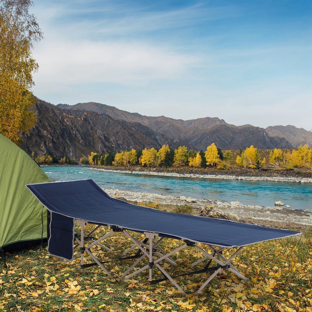 Foldable Outdoor Sleeping Bed Elevated Support 330lb Capacity Blue