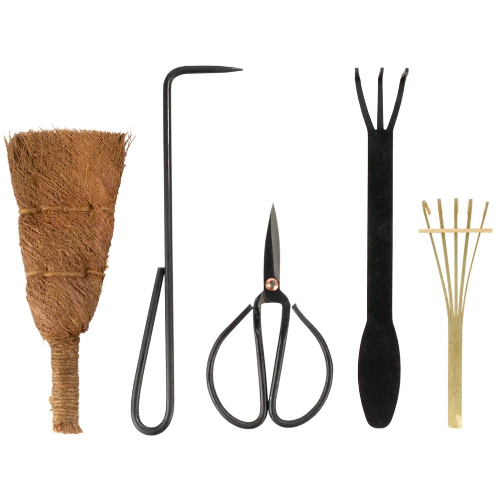 Bonsai Tool Set 5pc Root Rake, Shear, Root Pick, Moss Brush
