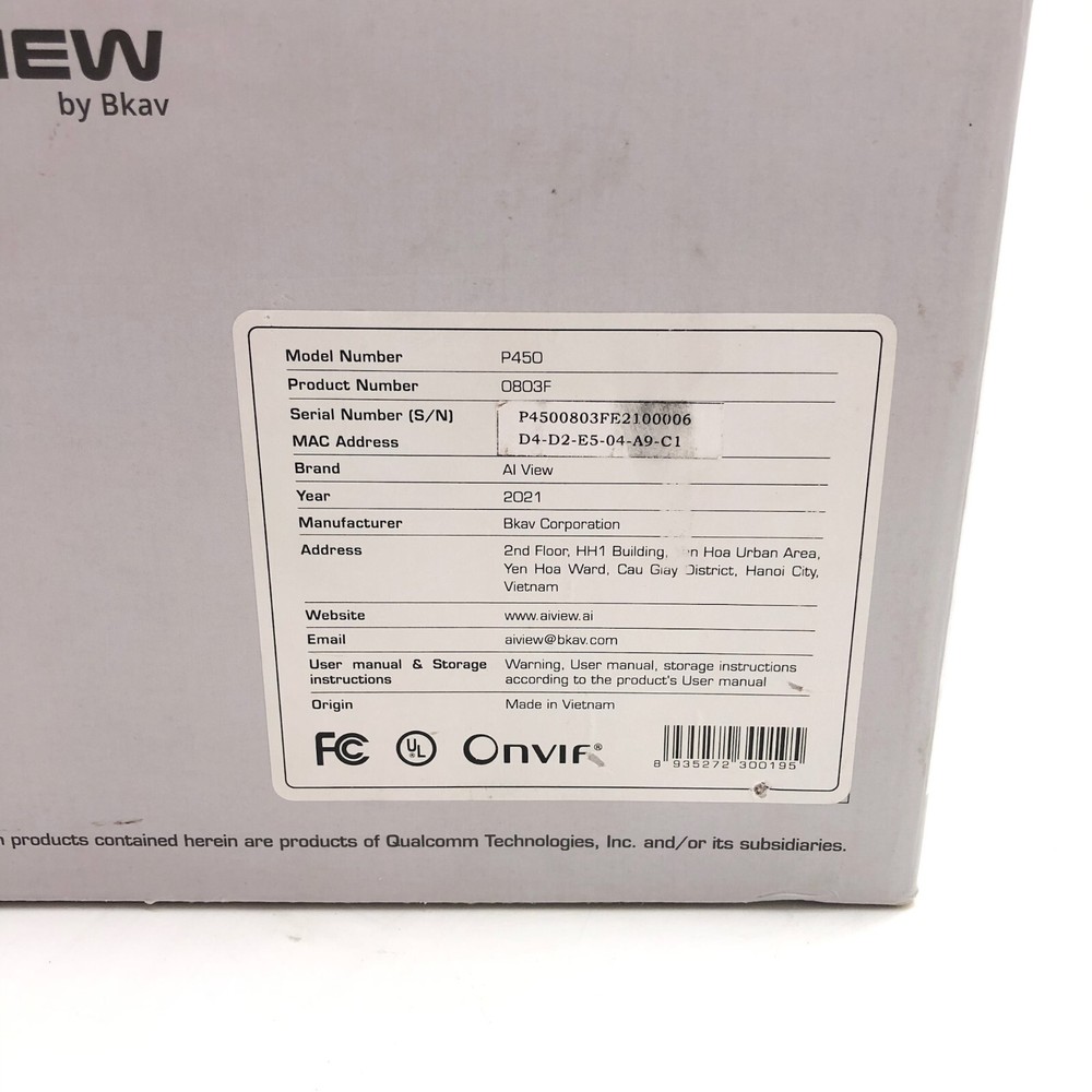 Qualcomm BKAV AI-View P450-0803F AI-Based 4K Dome CCTV Security Camera VDC PoE