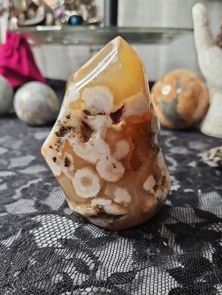 Polished Flower Agate Display Stone - Home Accent 12.3 Oz
