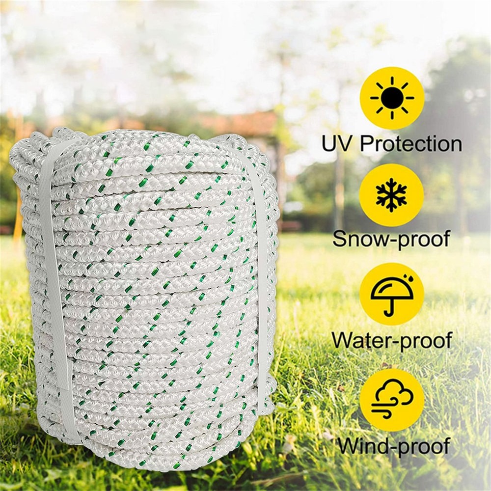 Strength Double Braid Polyester Rope 3/8" × 100' Bull Rope 1544Lbs Breaking