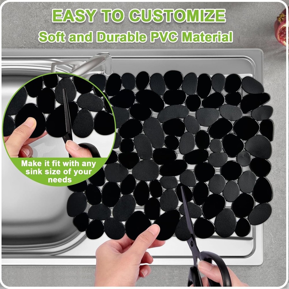Coopay 2 Pack Kitchen Sink Mat Small Size Plastic Pebble Black