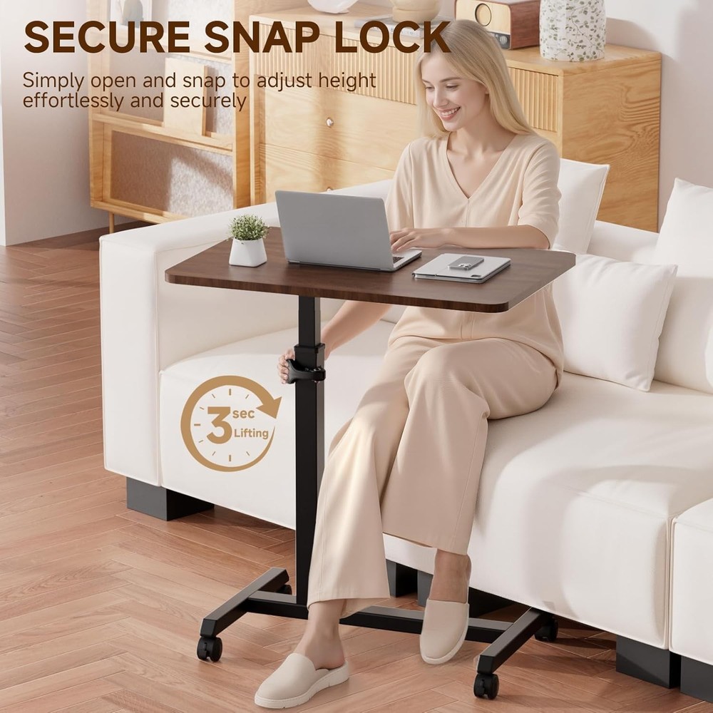 Adjustable Overbed Bedside Table W/ Lockable Wheels Foldable Mobile Rolling