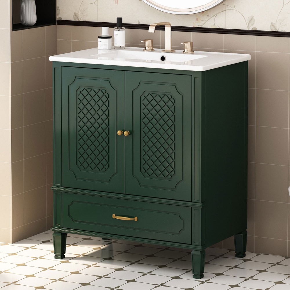 30" Bathroom Vanity with Sink Vintage Style, Multi-functional Storage Space