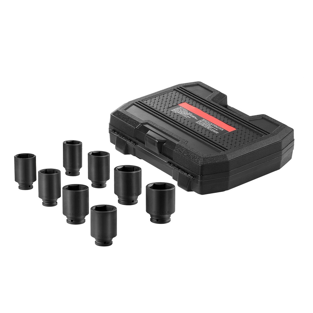 Axle Nut Impact Socket Set 1/2" Drive Deep 12-Point 8PCS Metric Nut Socket